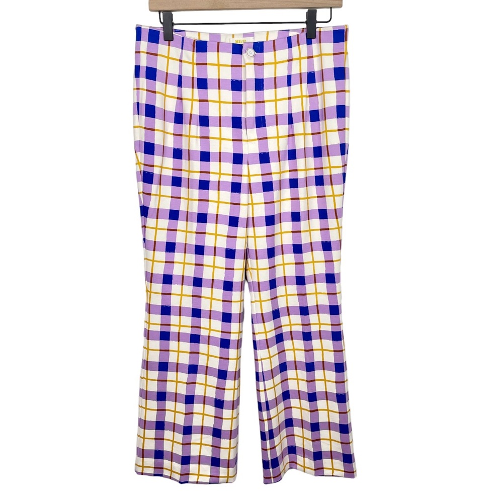 Anthropologie NWOT Maeve Susanna Flare Pants Medium Petite Crop Purple Plaid - Picture 7 of 16